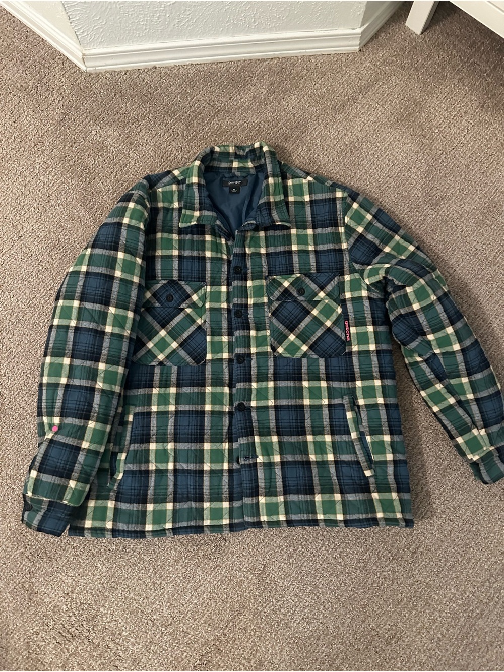 Gotcha Men’s Green & Blue Plaid Quilted Jacket